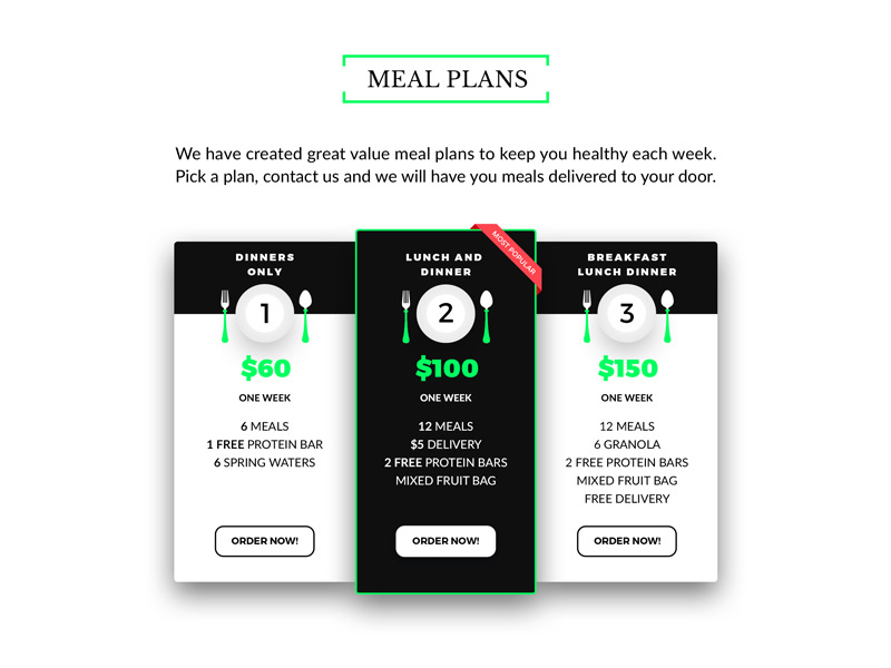 Meal Plan Pricing Table for Website