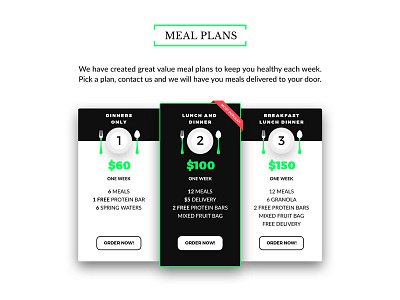 Meal Plan Pricing Table for Website flat food health meal minimal minimalist plan pricing table ui ux web