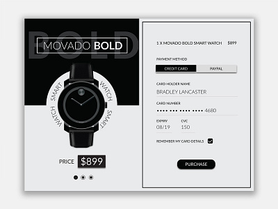 Daily UI #002 Credit Card Checkout Movado Smart Watch card checkout credit daily daily ui form minimal modern smart ui ux watch