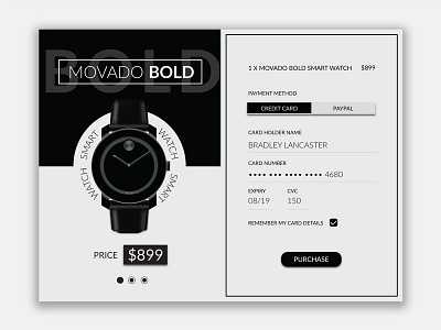 Daily UI #002 Credit Card Checkout Movado Smart Watch