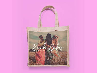 Beach Babes Clothing Company Logo Mockup On Tote Bag babe bag beach boho elegant fashion girl hippie logo mockup