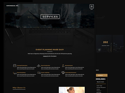 Events Services Page Website Design.