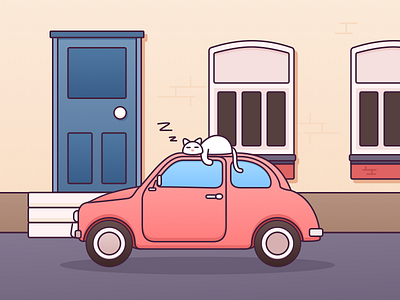 Cat Sleeps On The Car cat；car；sleep；door，window
