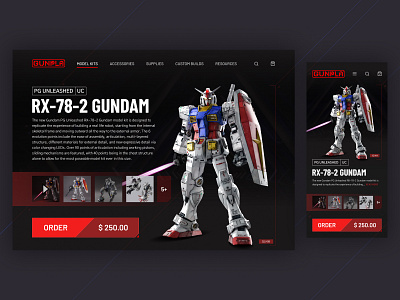 Gunpla Responsive Webpage Design concept design desktop ecommerce exploration gundam gunpla hobby mobile product responsive ui ux webpage