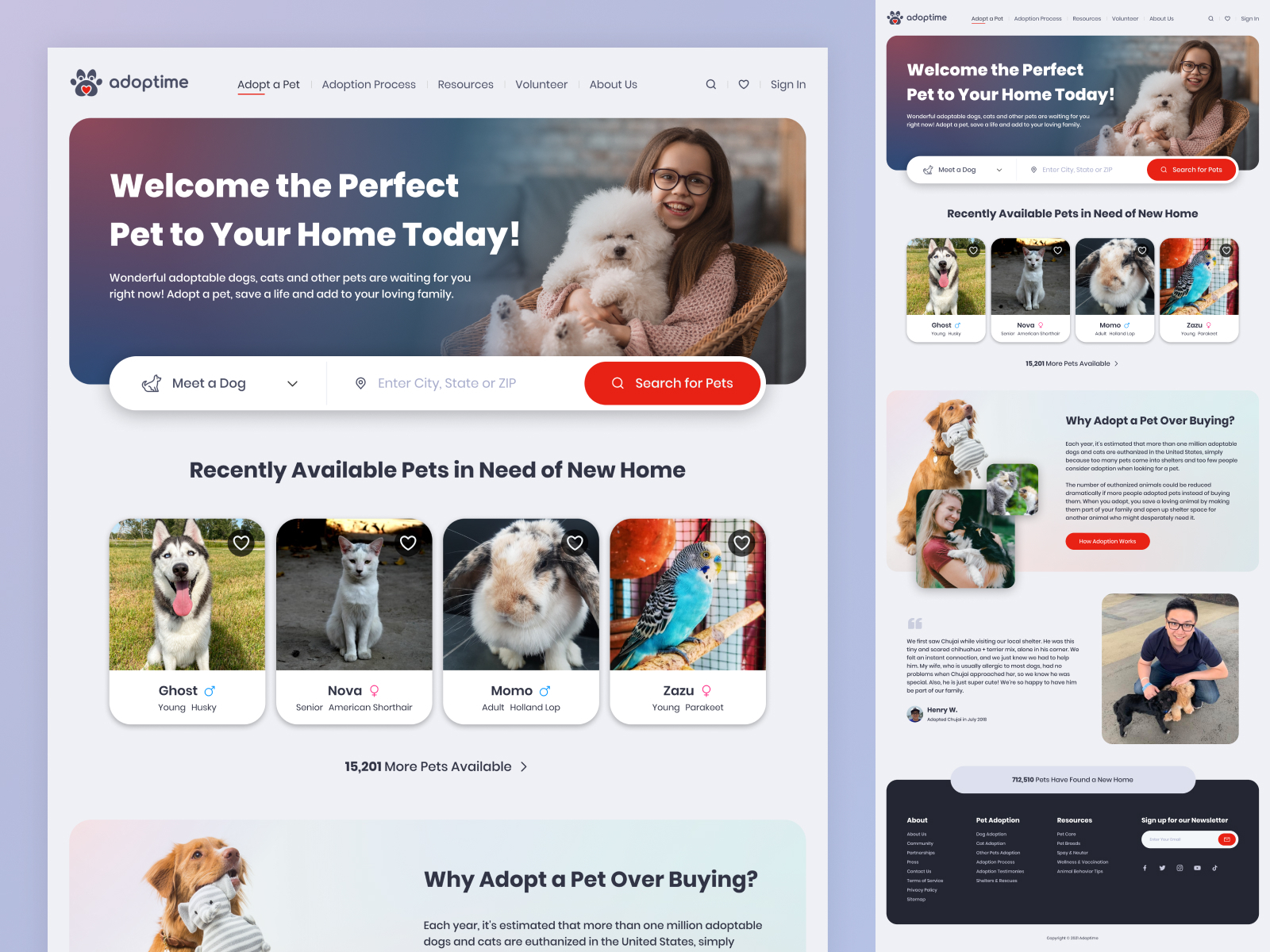 Pet Adoption Responsive Landing Webpage Design + Wireframe by Hu Jin on ...