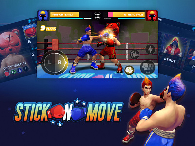 Stick 'N' Move Mobile Boxing Game UI & Concept Design app arcade game boxing game branding concept art design graphic design gui hud illustration logo mobile mobile game ui ux