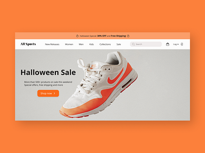Landing Page branding design ecommerce graphic design halloween orange sale shoes sports ui vector web