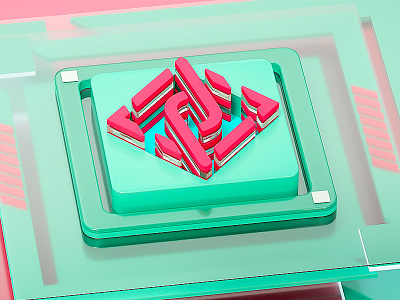 玻璃材质 渲染测试 c4d logo 建模 渲染 玻璃 红色 青色