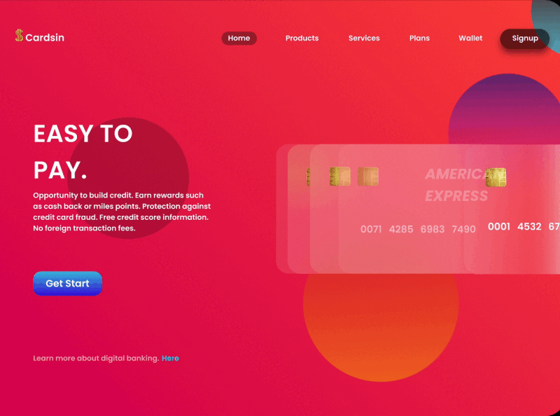 Credit Card Web UI/UX design