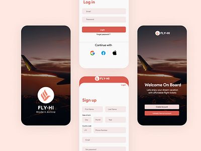 Airlines app UI design (Login - Signup - Welcome screen) airlines app animation app app design figma flight booking flutter graphic design homescreen ui