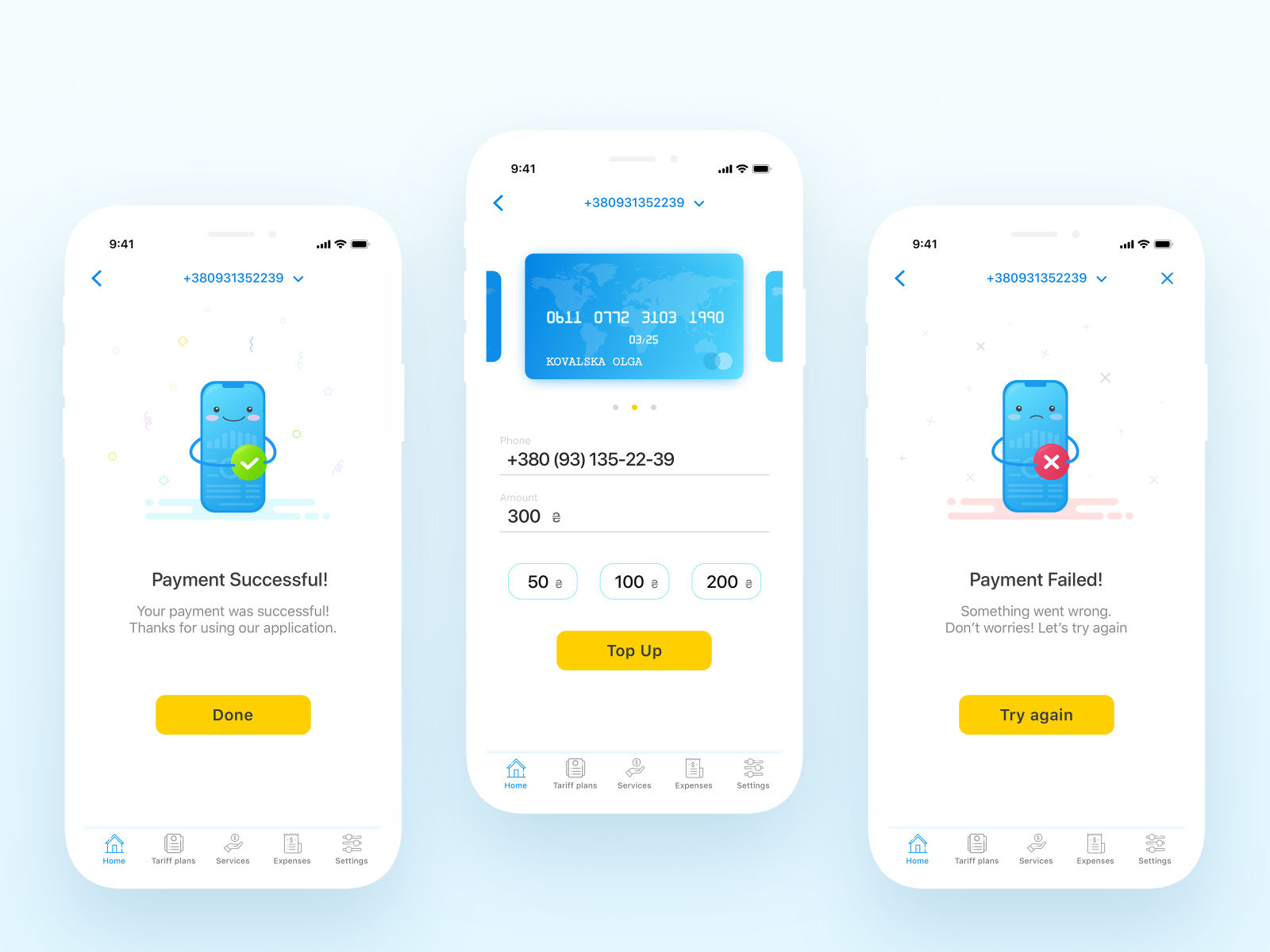 Mobile payment screens by Olga Kovalska on Dribbble