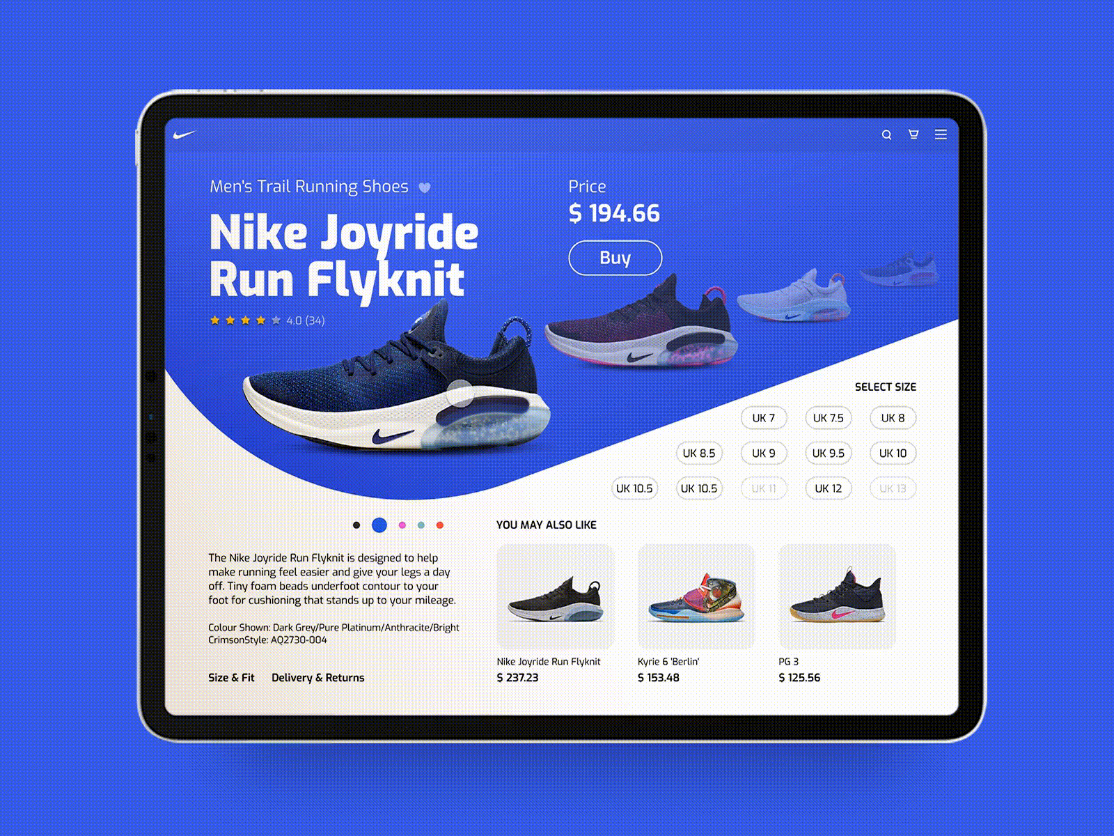 Nike - iPad App Design animation app design blackmonkey dailyui invision studio ipad app nike nike air nike running ui uidesign ux