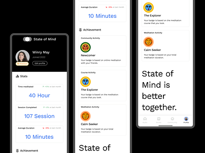 State Of Mind | Meditation Mobile App - Profile Page
