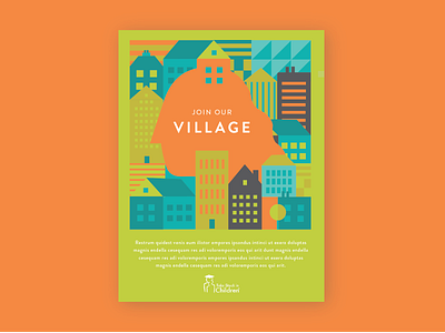 It Takes a Village buildings flyer graphic design mentor non profit silhouette village village illustration
