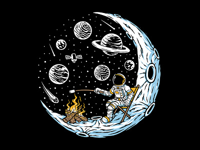 Astronaut burn marshmallows on the moon apparel astronaut astronomy burn campfire character clothing design eat fun galaxy illustration marshmallow moon planet sky space universe vector