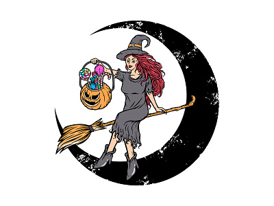 beautiful witch brings halloween candy