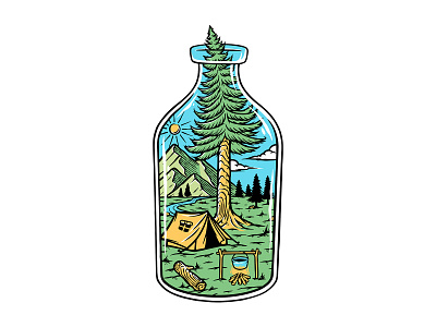 Nature in the bottle adventure camp camping design hill illustration mount mountain natural nature survive travel tree trip tshirt vacation vector wild