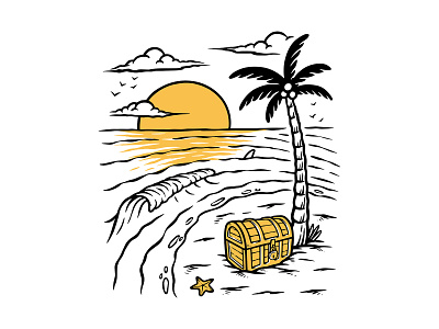 treasure island adventure beach clothing design fantasy gold illustration island natural nature ocean sea search sunset treasure vector water waves wild