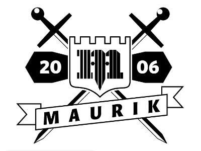 Maurik birth announcement heraldic logo shield swords