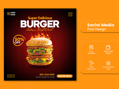 Fast-food Social media design template for restaurant social banner
