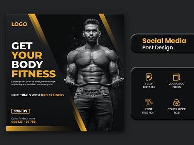 Gym fitness social media post template gym banner