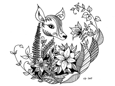 Bambi bambi black deer drawing flowers hand drawn illustration leaves monochrome nature