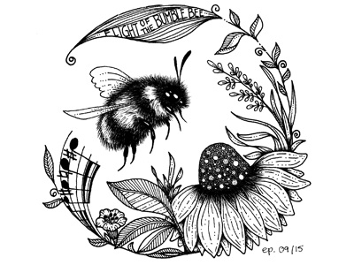 Flight of the Bumble Bee black bumble bee drawing flowers hand drawn illustration leaves monochrome music nature