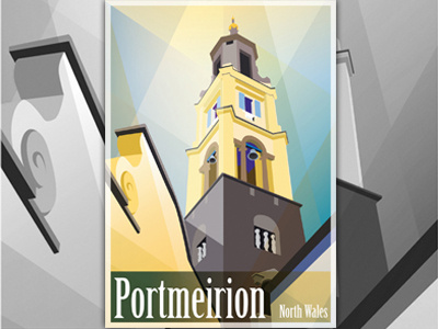 Portmeirion campanile illustration north wales portmeirion retro