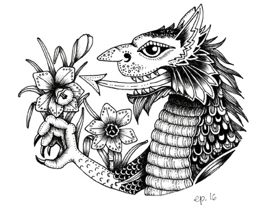 Dragon animal black daffodil dragon drawing flora floral illustration monochrome wales