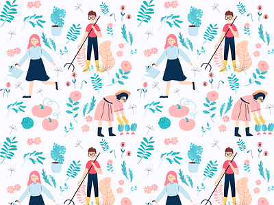 Cute seamless pattern characters design flat graphic design illustration modern pattern vector