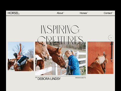 Inspiring Creatures branding card elegant homepage horses landing page layout minimal modern layout typography ui web design webdesign