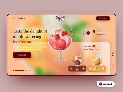 Ice Cream Web Design Concept 3d animation app branding design graphic design icon illustration logo motion graphics typography ui ux vector