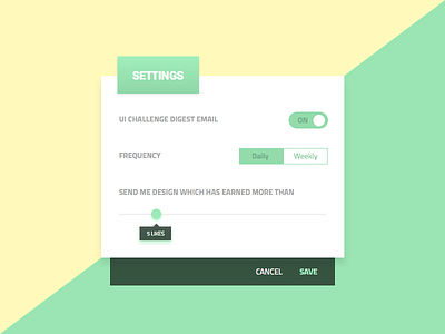 Email Digest Settings 007 dailyui green settings slider switch toggle ui ux yellow