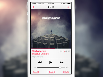 iOS 7 Music Player apple ios ios7 iphone mp3 music player radioactive redesign