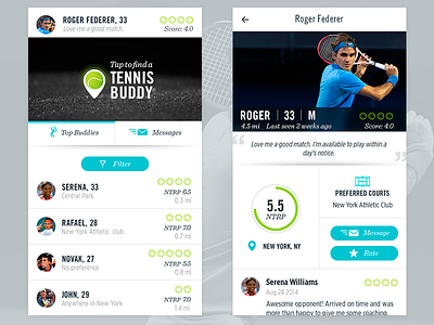 Tennis App Redesign app clean design federer modern social tennis