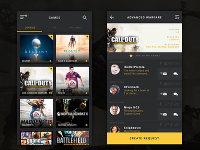 Gaming App app call of duty gaming mobile ps4 social ui xbox