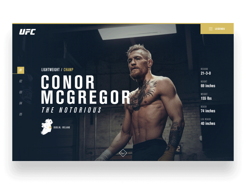 UFC Fight Legends Concept animation concept conor fighter gif mcgregor mma redesign ufc ui website