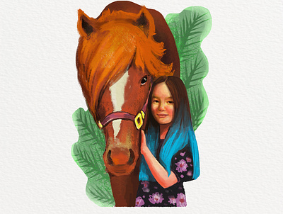Horse with child animal art child children digital art girl graphic art horse illustration nature nice photoshop plant texture young