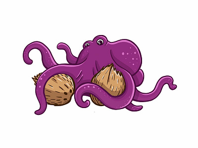 Octopus and coconuts - WIP coconuts illustration octopus octopus illustration