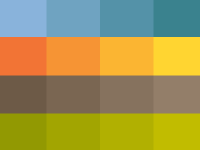 Colors blue brown color palette green grid orange square teal yellow