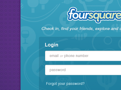 Foursquare foursquare login pattern pokki purple teal ui webapp