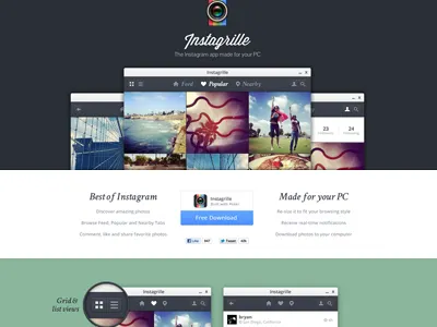 Instagram viewer app landing page app free grid icon instagram landing landing page lens photo pokki ui windows