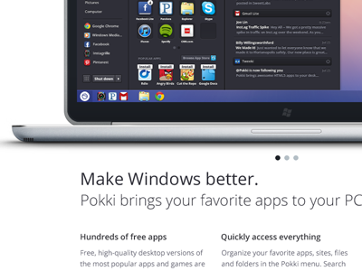 new pokki.com apps clean landing landing page layout pokki ui website white windows windows8