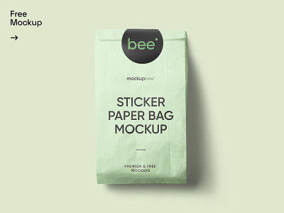 Free Paper Bag with Sticker Mockup bag brand packaging paper print design sticker