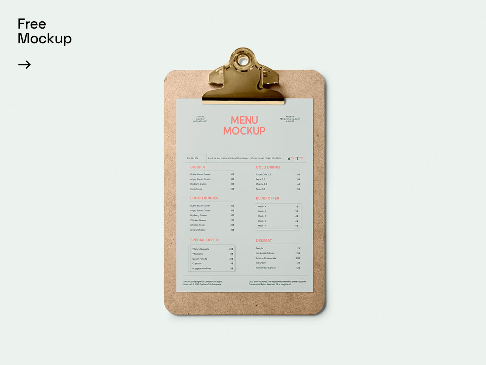 Free Clipboard Menu Mockup By Mockupbee On Dribbble