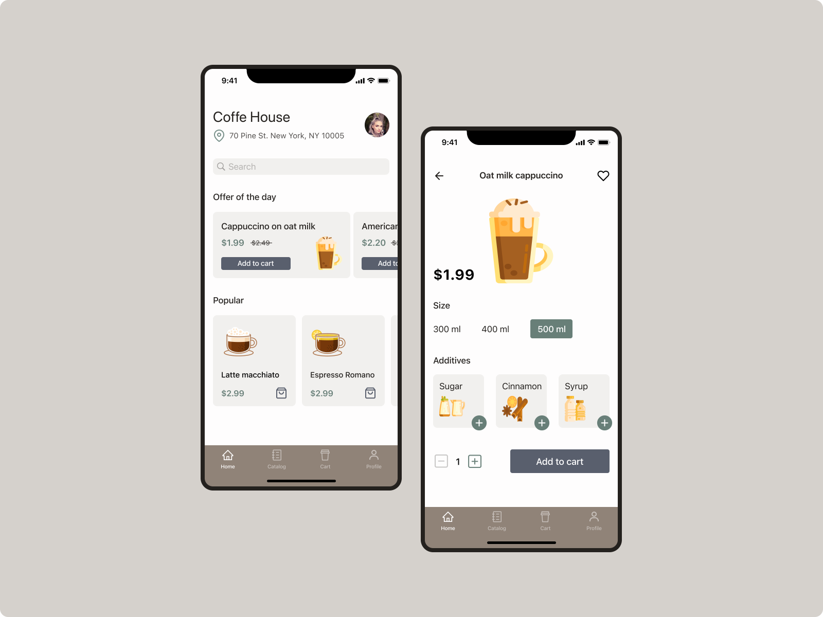 App for ordering coffee from a coffee shop by Katerina Lunina on Dribbble