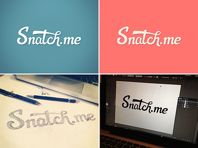 Snatch.me logo blue custom handmade lettering logo orange process sketch typography vector