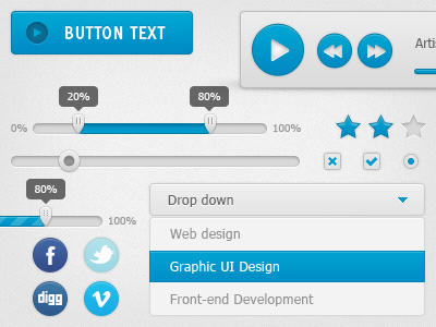 Cobo Ui Kit blue button drop down player slider ui kit web elements