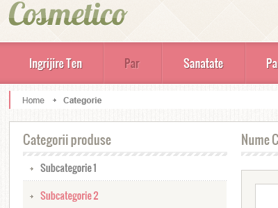 Cosmetics Website Header breadcrumb design green header menu navigation sidebar texture white