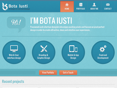 Portfolio Homepage blue bota iusti design interface layout orange portfolio redesign website